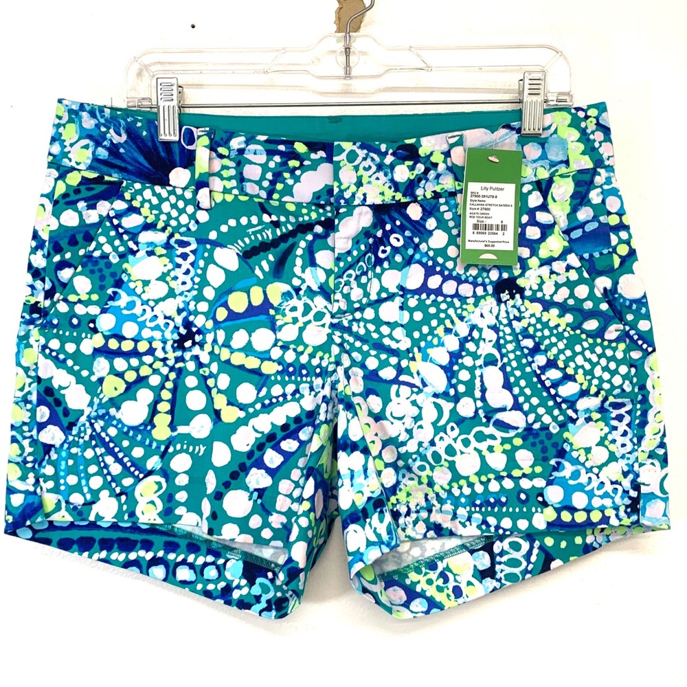 Lilly Pulitzer‎ Callahan Stretch Shorts Roe Your Boat Sz 8 Tropical Vacation New